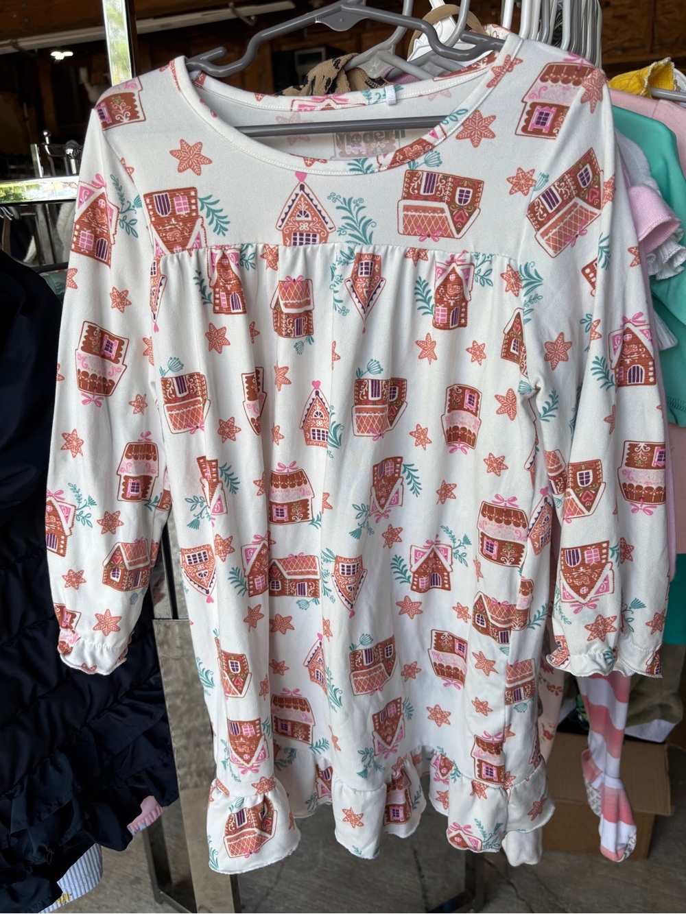 Girls White Gingerbread House Nightgown Pajama